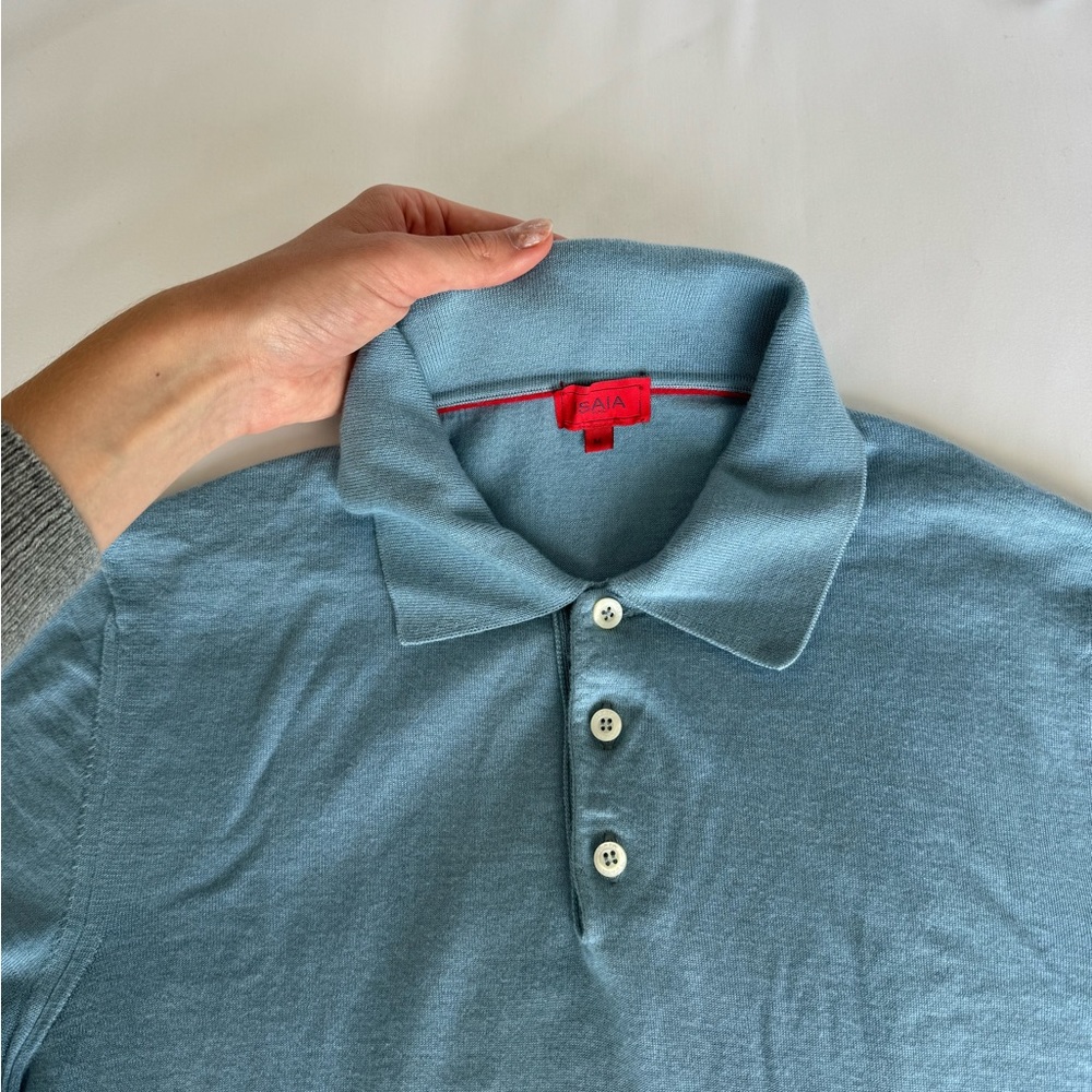 Original Isaia BLUE CASHMERE AND SILK POLO SHIRT